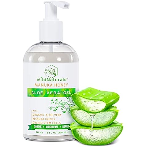 Aloe Vera Gel for Skin with Manuka Honey - Pure Aloe Vera Gel for Sunburn Relief - Organic Aloe Vera Gel for Face, Acne, and Scars - Aloe Gel for Hair and Dry Scalp - 100 Percent Pure Aloe Vera Gel Cover
