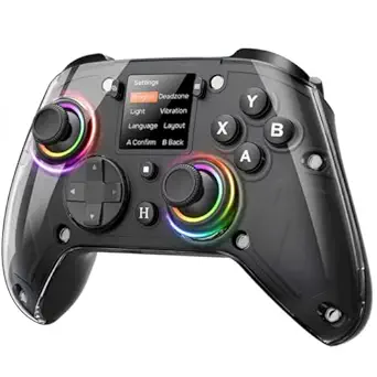 GUSGU G7 Wireless Gaming Controller with Interactive Screen, 1000Hz Polling Rate, Hall Joysticks & Triggers, 4 Programmable Buttons, Compatible with PC, Switch1, PS4, iOS, Android, Black