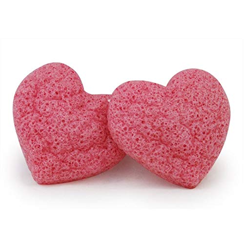FReed Blue 100% Natural, Organic, Pink Rose Heart Konjac Facial Sponges for Deep, Gentle Cleansing and Exfoliation 2 Pack