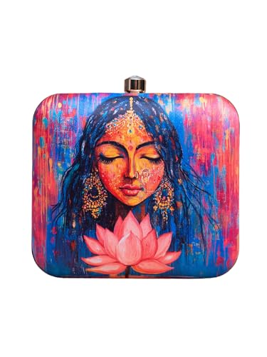 Image of Artklim Printed Box Clutch for Girls - Cross Body Purse with Detachable Golden Chain Strap