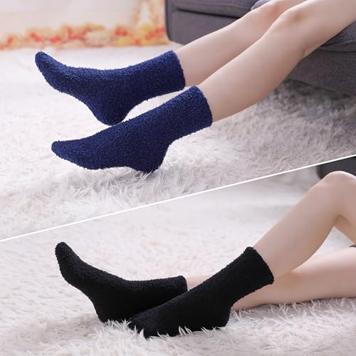Image of CHOWISH Womens Fuzzy Slipper Socks Super Soft Microfiber Fluffy Cozy Winter Warm Fuzzy Crew Socks