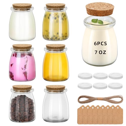 12Pcs 7oz Small Glass Jars with Cork Lids, Empty Candle Jars for Making Candles, Yogurt Container with PE Lids for Wedding Favors, Gift Jar, Baby Shower, Candy, Spices, with Twine, Labels (12)