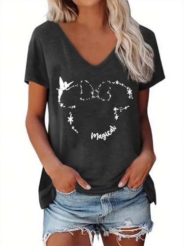 Magical T Shirt Women Believe in Magic Tees Cute Graphic Printed V Neck Tee Family Vacation Trip Short Sleeve Shirt Top
