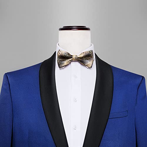Image of Barry.Wang Paisley Striped Bow Tie for Men Silk Pre-Tied Bowtie Pocket Square Cufflinks Set Formal Wedding Party Prom