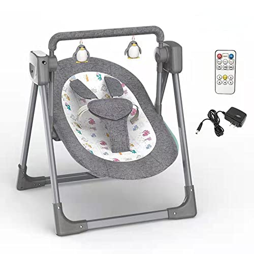 Balancelle Bébé Electrique, Bluetooth Transat Bebe, Balancelle Compacte Swing Chaise, Dossier Réglable sur 5 vitesses de balancement, Bouncer Bebe avec mélodies, Minuterie, Télécommande, Musique Cover