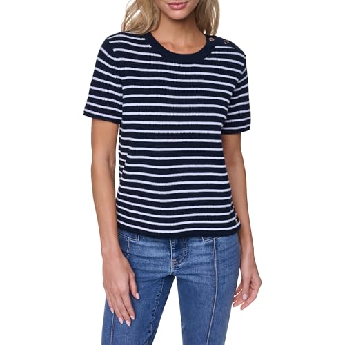 Image of Nautica Women's Crew Neck Solid Short Sleeve Sweater
