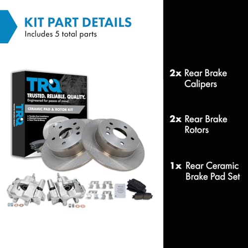 Image of TRQ Rear Brake Pad and Rotor Set Ceramic Solid Rotors Calipers