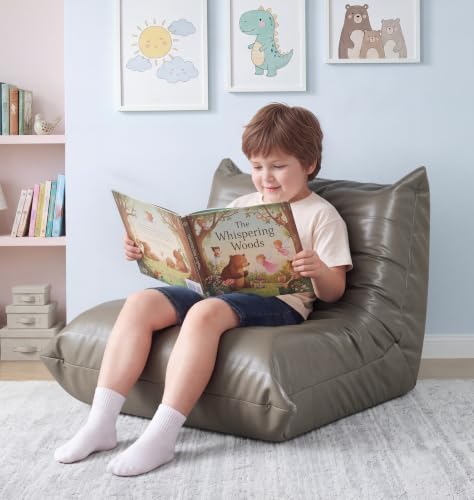 Image of Hobestluk Small Bean Bag Chair Leather Beanbag Lazy Floor Sofa Bean Bags with Memory Foam Filled Waterproof Lounge Sofa Armless Chair for Bedroom Playroom and Reading Dorm (Grey, Small)