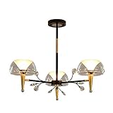 CYBCCC Lámparas de techo Lámparas Luces novedad Iluminación E14 rama de hongos semi-empotrada Pantalla de cristal de 2 niveles para comedor salón hotel villa, negro, 6 luces