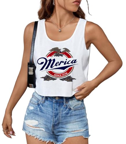 American Flag Crop Tops for Women 4th of July Shirts USA Flag Sleeveless T-Shirt Patriotic Tees(White 3 S)