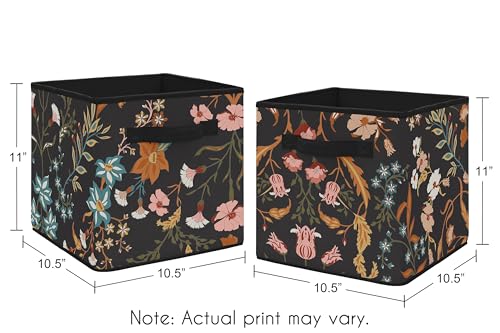 Image of Sweet Jojo Designs Boho Wildflower Vintage Floral Girl Collapsible Fabric Storage Cubes Foldable Bins Organizer Boxes Kids Baby Childrens Toys Set of 2 Black Orange Teal Bohemian Farmhouse Cottagecore