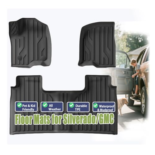 Floor Mats for Chevy Silverado/GMC Sierra 1500 Crew Cab (2019-2025) & 2500HD/3500HD Crew Cab (2020-2025) - with Rear Underseat Storage Compartment (Excludes Models w/Factory Plastic Storage)