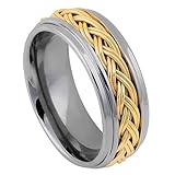 Men’s Tungsten Carbide 8mm Ring – High Polish Gunmetal Band with Gold Celtic Braid Inlay – Wedding, Engagement, or Statement Ring. (11)