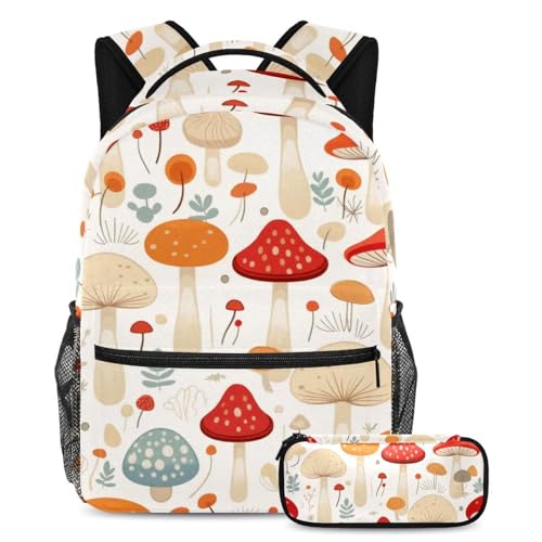 Cartables pour enfant légers anti-mal de dos, grand sac à dos et trousse champignon coloré