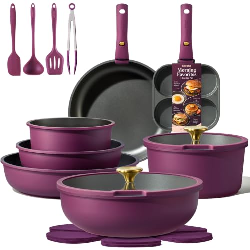 CAROTE 21pcs Pots and Pans Set, Nonstick Cookware Set Detachable Handle, Induction Kitchen Cookware...