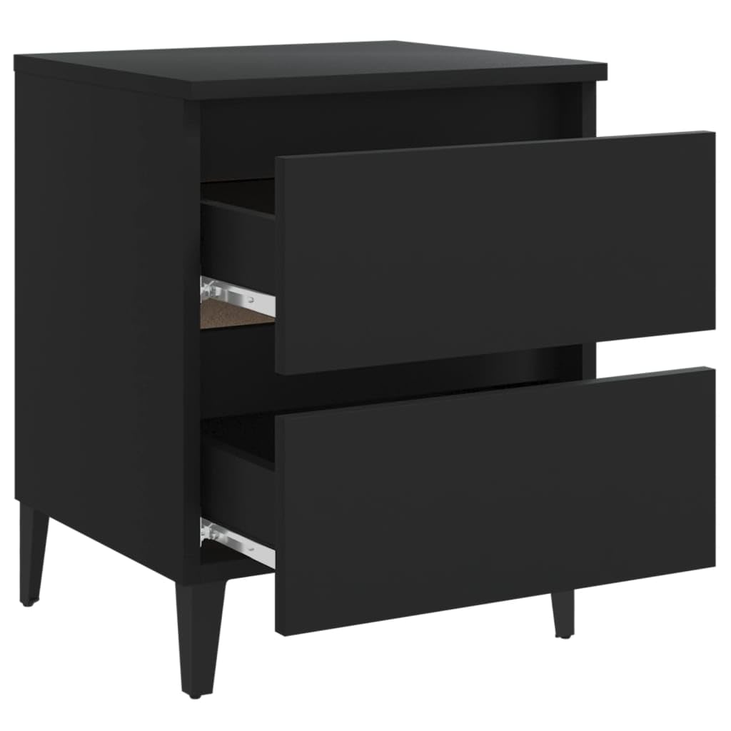 Mesita de noche industrial negra 40 x 35 x 50 cm de material de madera con dos cajones y cuatro patas de metal – Espacio de almacenamiento muebles armario armario estable resistente limpieza