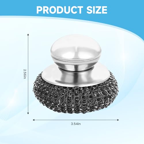 Image of 6Pcs Steel Wool Scrubber, Stainless Steel Scrubber with Handle for Cleaning Kitchen and Household Stubborn Messes from Stoves Pans Pots Grill Sink with Replacement Wire Brush Set (2 Pcs+4 Replacement)