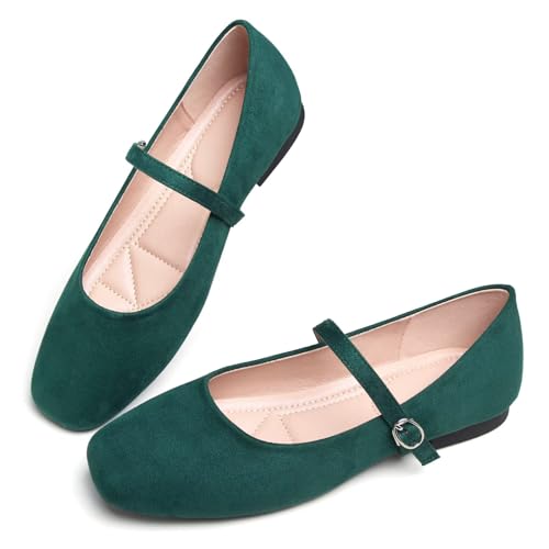 Image of TN TANGNEST Leather Flats for Women Retro Mary Jane Flats | Comfortable Square Toe Slip On Flats with Buckle Strap, Soft Work Flats Office Shoes