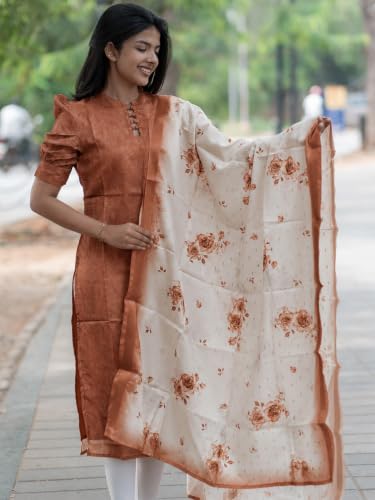 Image of Sun Fashion And Lifestyle Women's Chanderi Straight Stitched Printed Kurti With Printed Organza Dupatta For Women