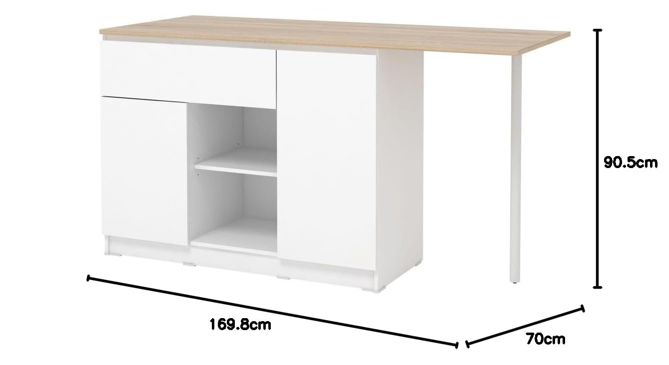 Vente-unique - Kücheninsel mit 2 Türen, 1 Schubladen & 2 Regalfächern - Weiß & Helle Holzfarben - TUNORI