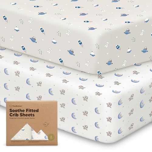 Image of KeaBabies 2-Pack Organic Crib Sheets for Boys, Girls - 52x28 Fitted Crib Mattress Sheet Neutral, Breathable Jersey Cotton Cover for Baby Bed, Toddler Mattress, Soft & Cute Prints (Cosmo)