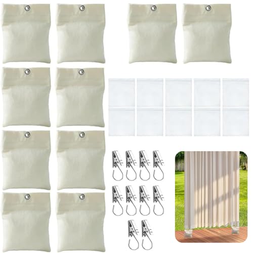 BIZOI 10 Stück Outdoor Vorhang Leinwand Gewichte, Gewichte für Tischdecken mit 10 Clips 10 PE Beutel, Selbstklebender Verschluss Tragbare Gewichtstasche für Garten Pavillon Terrasse