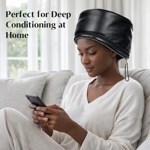Kingsteam-Heat Cap for Deep Conditioning, 10 Heat Levels & 3 Timer Settings Deep Conditioning Hair Cap, PU Leather Heated Cap for Curly Hair, Natural Hair, & Braids, Home Use