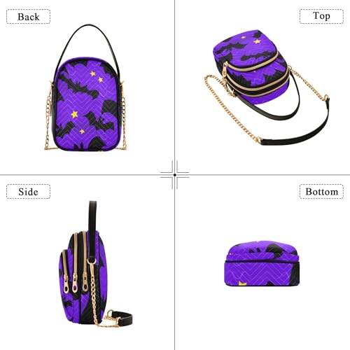 Halloween Black Bats Purple Shoulder Handbag Women Print Cell Phone Purse Chain Strap Quilted Crossbody Clutch Zipper Tote4