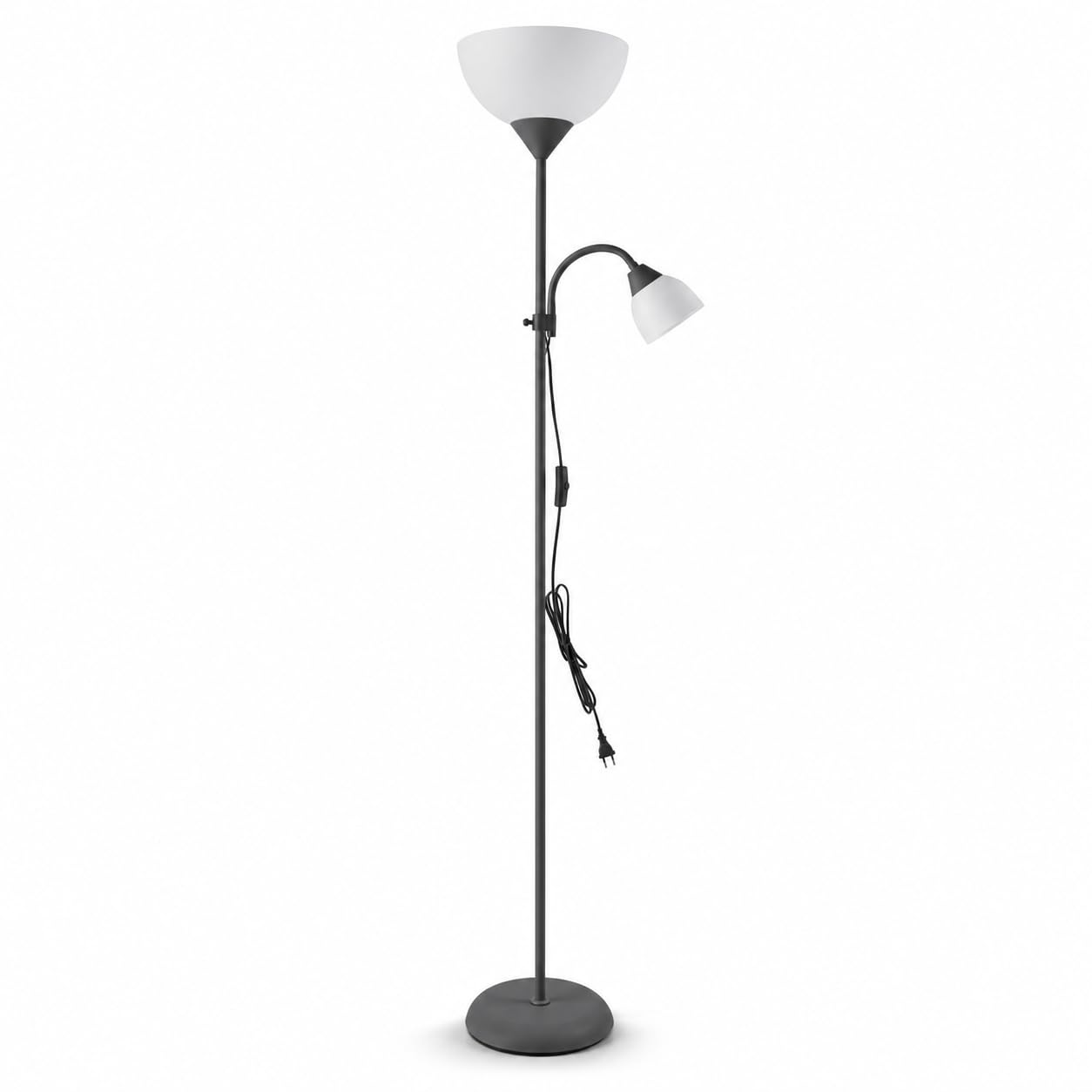 XAVRO LED Floor Lamp Adjustable Standing Lamp with Reading Light, E27 Uplighter Floor Light with Dual Switch, Modern Free Standing Lamp for Living Room, Bedroom, Bedside, Study Room (Grey)