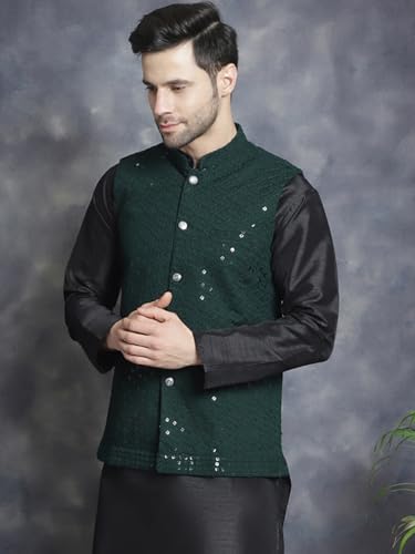 Maple Clothing Men's Cotton Nehru Jacket Sequins Indian Traditional Vest Waistcoat Bandhgala Festive Wedding Outfit2