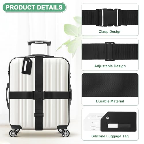 Image of M METERXITY 2-Sets Luggage Straps TSA Approved, Travel Straps for Luggage Suitcase Tags Set, Adjustable Suitcase Belt [Black]