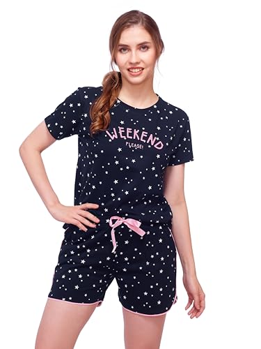 Image of LOTIK Women's Cotton Star Print Top & Shorts Nightwear Set