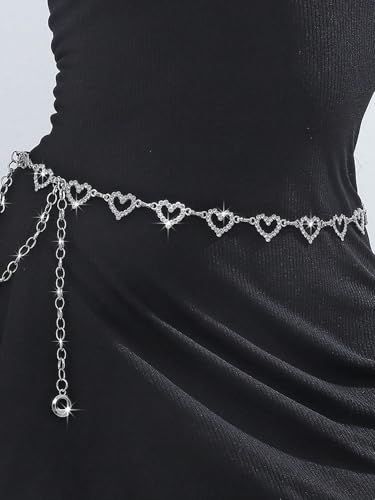 Fashionable Heart Shaped Rhinestone Waist Chain Metal Braided Belt For Women Summer Dresses Halloween Valentine's Day