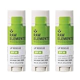Raw Elements Organic Outdoor Sunscreen Lip Balm Rescue - SPF 30, UVA-UVB Protection, Reef-Safe, Non-Nano Zinc, Water Resistant, 0.15 oz (Pack of 3)