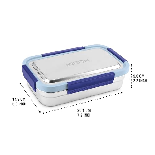 Image of MILTON Modern Meal Jr. Stainless Steel Tiffin, Set of 2 (750 ml,140 ml), Blue | Food Grade | BPA Free | Refrigerator Safe | Odour Free I Durable and Stylish Lunch Box for Home, Office & Travel