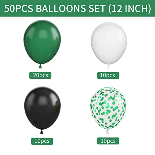 Image of Green and Black Balloons, 50Pcs 12 Inch Green White Black Birthday Balloons, Green Confetti Balloons white Latex Balloons for Video Game Football Theme Party Baby Shower Supplies