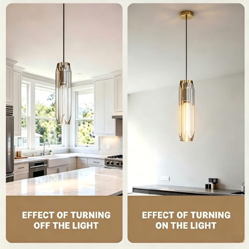 Image of 11.8 inch Modern Pendant Light Fixture with Amber Crystal Lampshade, Adjustable Hanging Ceiling Pendant Lighting for Kitchen Island Dining Room Bar Counter