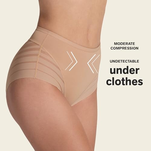 Image of Leonisa High Waisted Invisible Tummy Control Shapewear for Women - Stripe Lace Ladies Underwear Panties