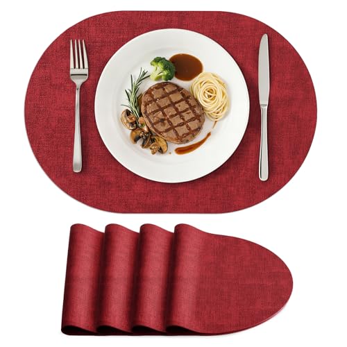 homing Heat Resistant Oval Placemats Set of 4, Red