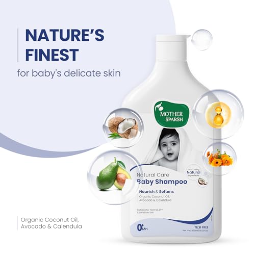 Image of Mother Sparsh Natural Care Baby Shampoo-400ml | Tear Free Shampoo for Babies With Organic Coconut Oil, Calendula & Avocado | Suitable for Newborn Sensitive Skin