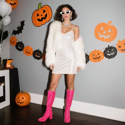 DREAM PAIRS Women's Gogo Boots Square Toe Chunky Wide Calf Knee High Boots For Women,Size 10,Hot Pink-Pat,SDKB2231W