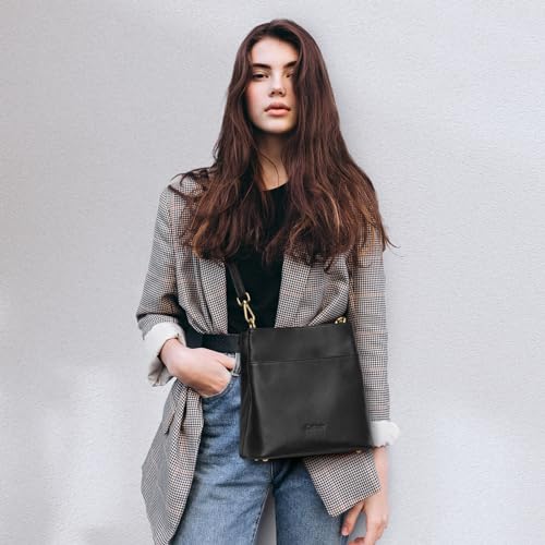 Kattee Leather Handbags for Women, Medium Soft Shoulder Tote Crossbody Purses Bucket Bags with 2 Straps2