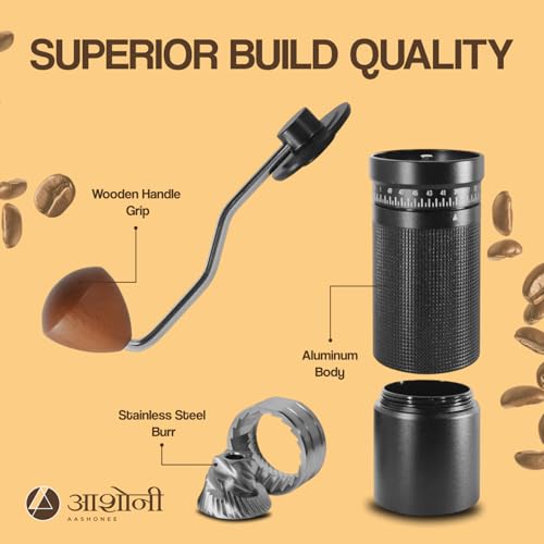 Image of AAshonee PrimeGrind Manual Coffee Grinder with 49 Adjustable Settings, Stainless Steel Burr, Aluminum Body