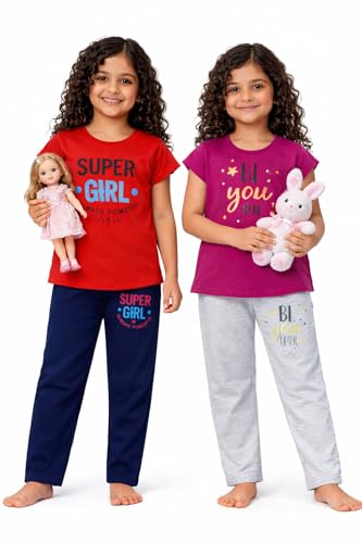 Image of NammaBaby Girl Cotton Night Suit Tshirt Shorts Capri Pyjama Set - Multipacks