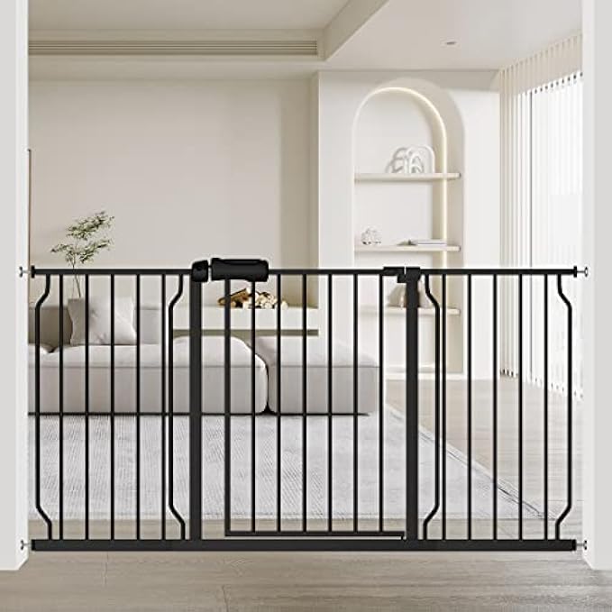 Extra Wide Baby Gate Black 57.5-62 Inch Wide, Walk Through Pressure Mounted No Drill, Long and Large Tension Gate for Pet and Kids