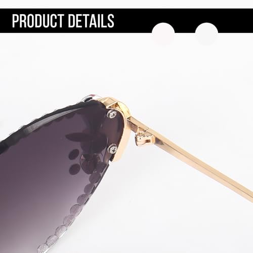 Image of Dervin Cat Eye Sunglasses for Women - UV400 Protection, Rimless Flower Diamond-Cut Lens, Trendy Driving Shades for Women