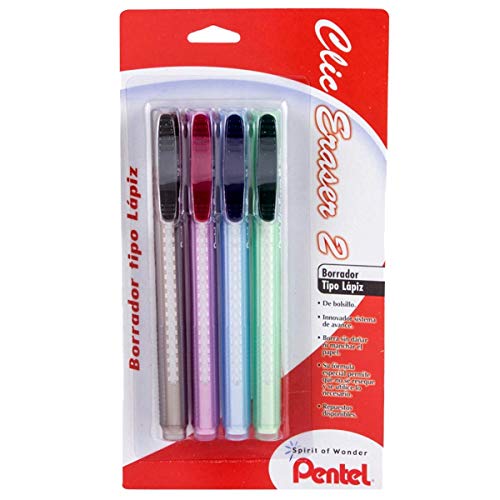 Clic Eraser Grip Retractable Eraser with Grip Fashion Barrel Colors 3-Pk