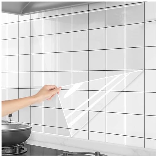 Clear Contact Paper, 5PCS Oil-Proof Transparent Sticker, Self Adhesive Clear Wall Protector Sheet, Peel and Stick Vinyl Film Wallpaper, Waterproof Shelf Liner Roll for Kitchen Cabinet
