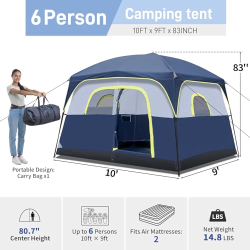 Carpa para camping 6 personas 120 x 108 x 83 pulgadas miniatura 2
