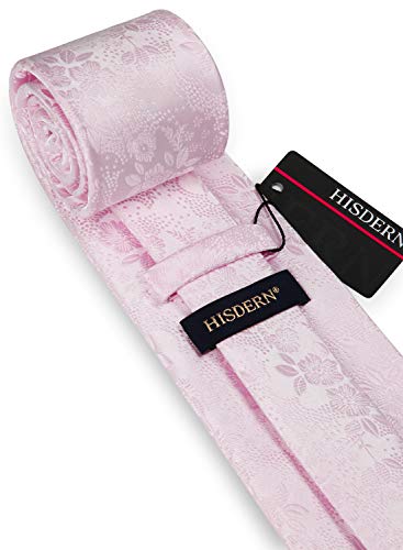 Image of HISDERN Men Floral Ties Woven Classic 3.4 inch Necktie Set Formal Tie Pocket Square for Wedding with Handkerchief Gift Box